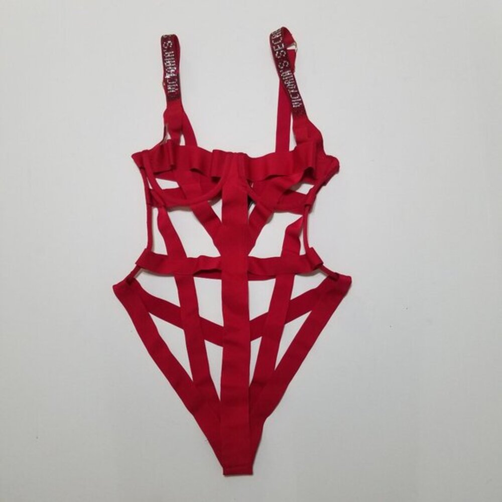 Victoria's Secret Very Sexy Strappy Harness Bodysuit Red Lingerie Size S